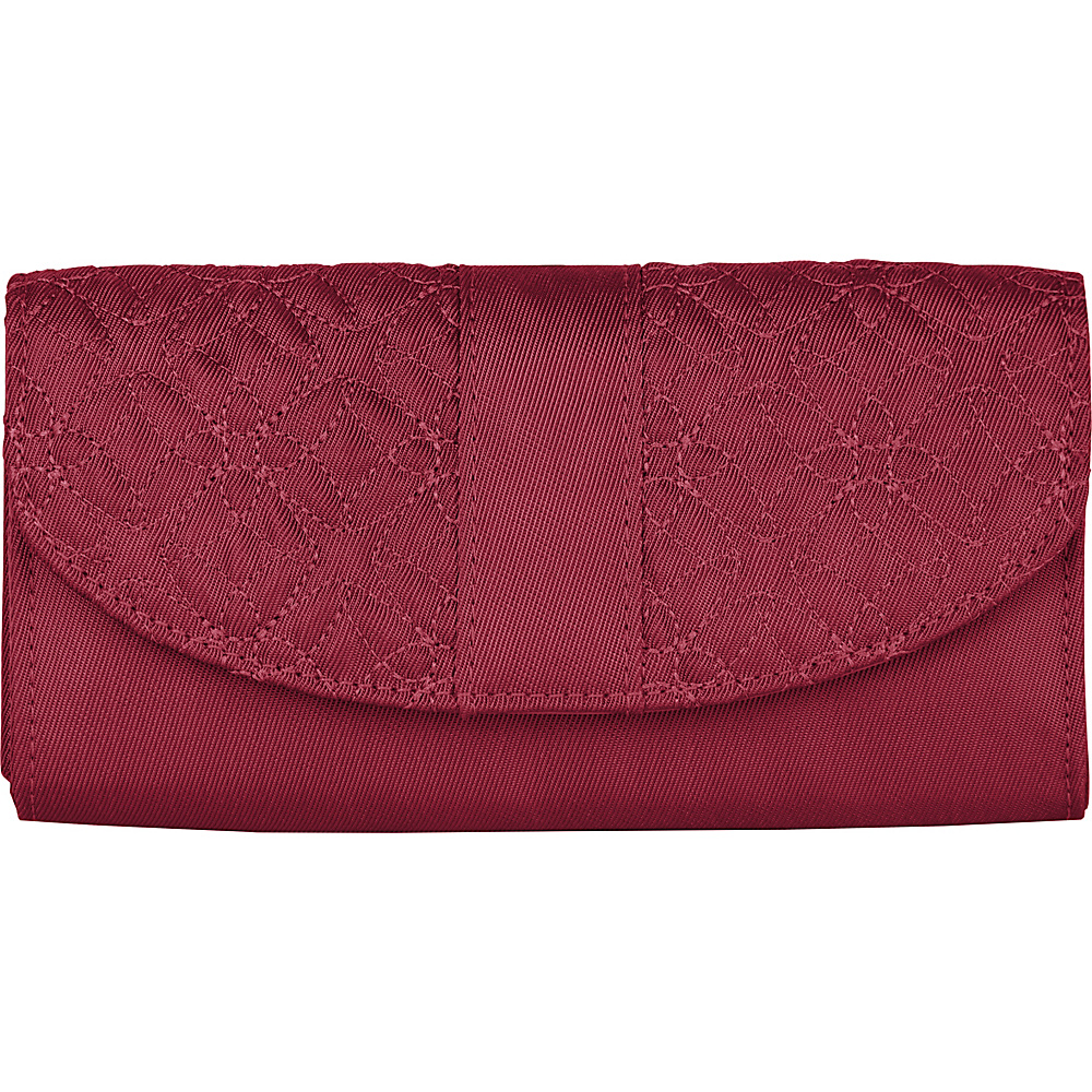 Travelon Signature Embroidered Envelope Style Wallet Cranberry Travelon Ladies Small Wallets