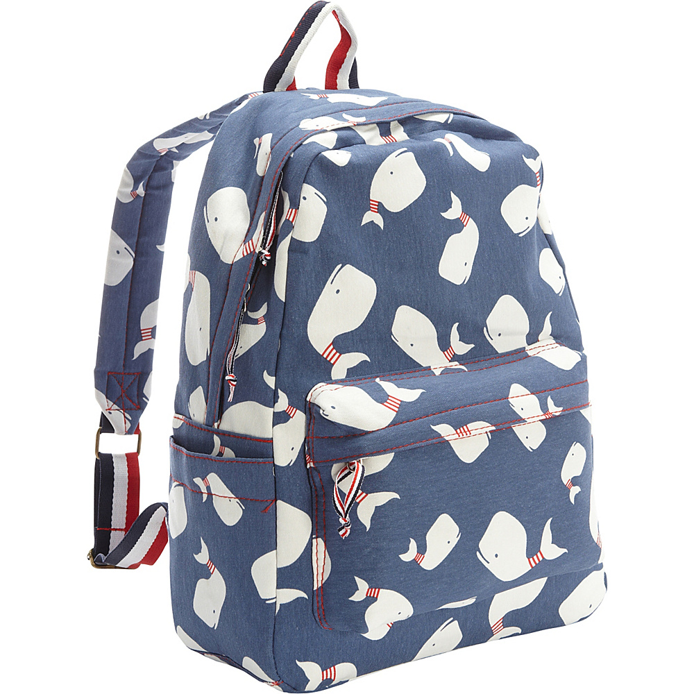 Ashley M Screen Printed Whales On Cotton Laptop Backpack Blue Ashley M Business Laptop Backpacks