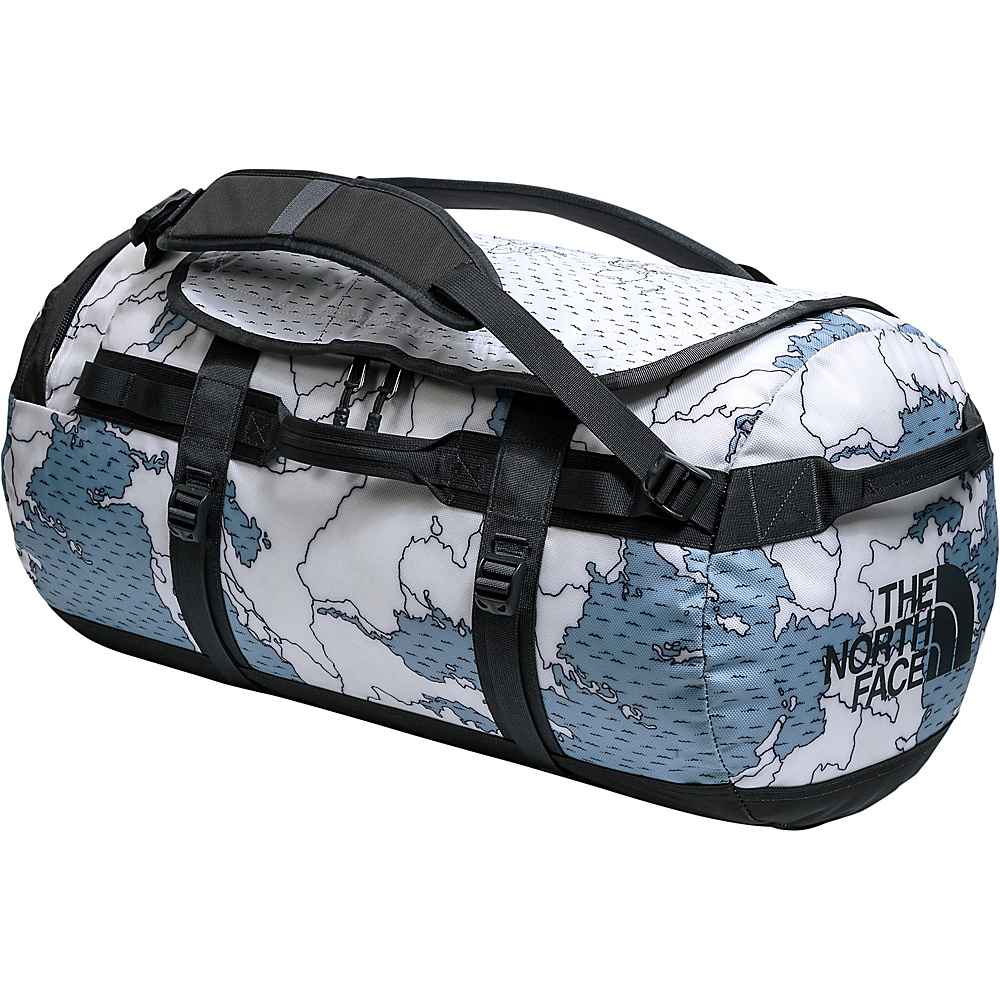 The North Face Base Camp Duffel Medium Dusty Blue Around The World Print Asphalt Grey The North Face Outdoor Duffels