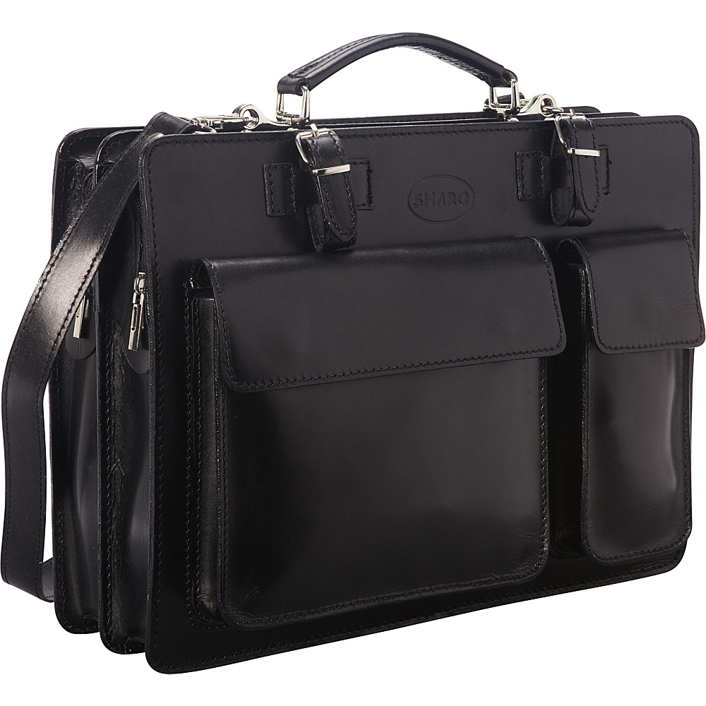 Sharo Leather Bags Italian Leather Computer Brief and Messenger Bag Black Sharo Leather Bags Non Wheeled Business Cases