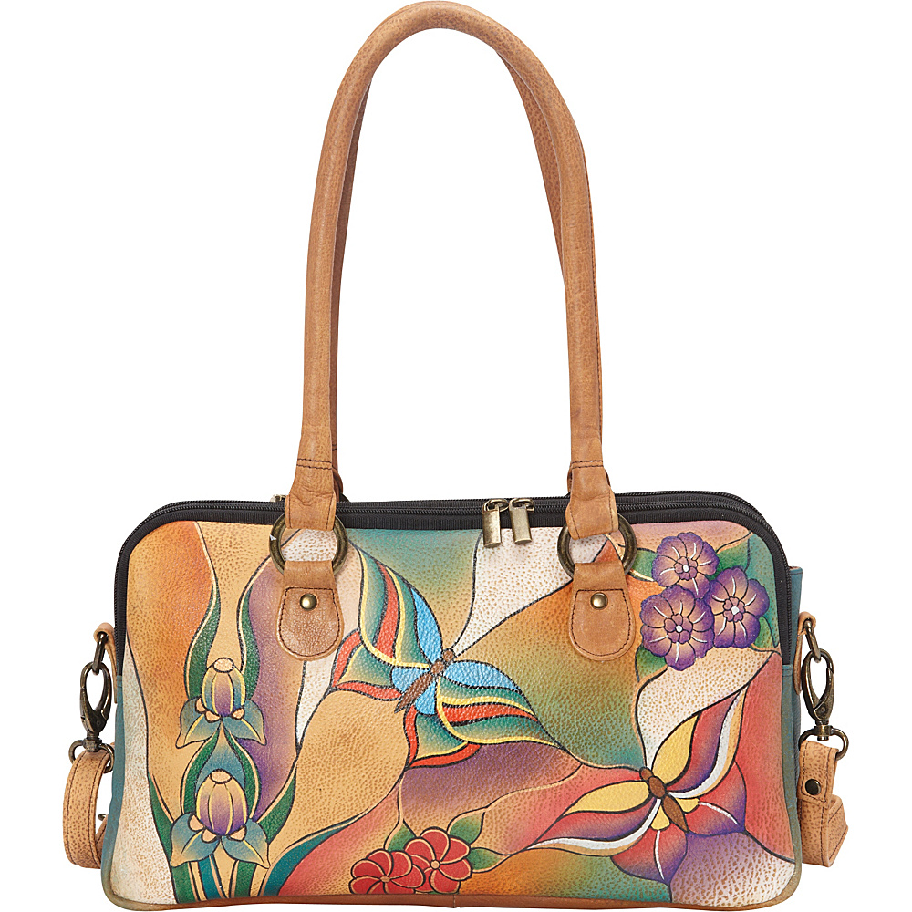 ANNA by Anuschka Large Multi Compartment Satchel Butterfly Glass Painting ANNA by Anuschka Leather Handbags
