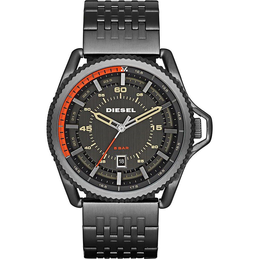 Diesel Watches Rollcage Three Hand Stainless Steel Watch Grey Orange Diesel Watches Watches