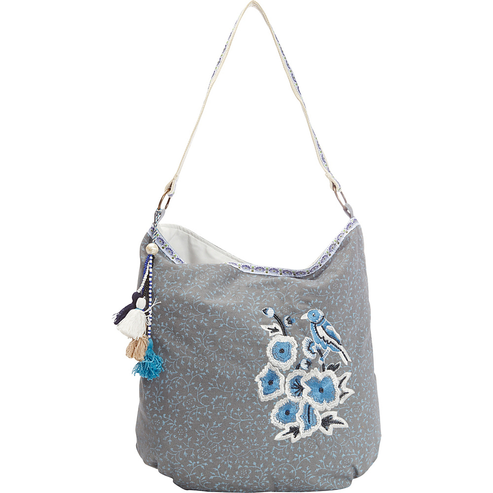 Scully Cotton Floral Print Shoulder Bag Blue Scully Fabric Handbags