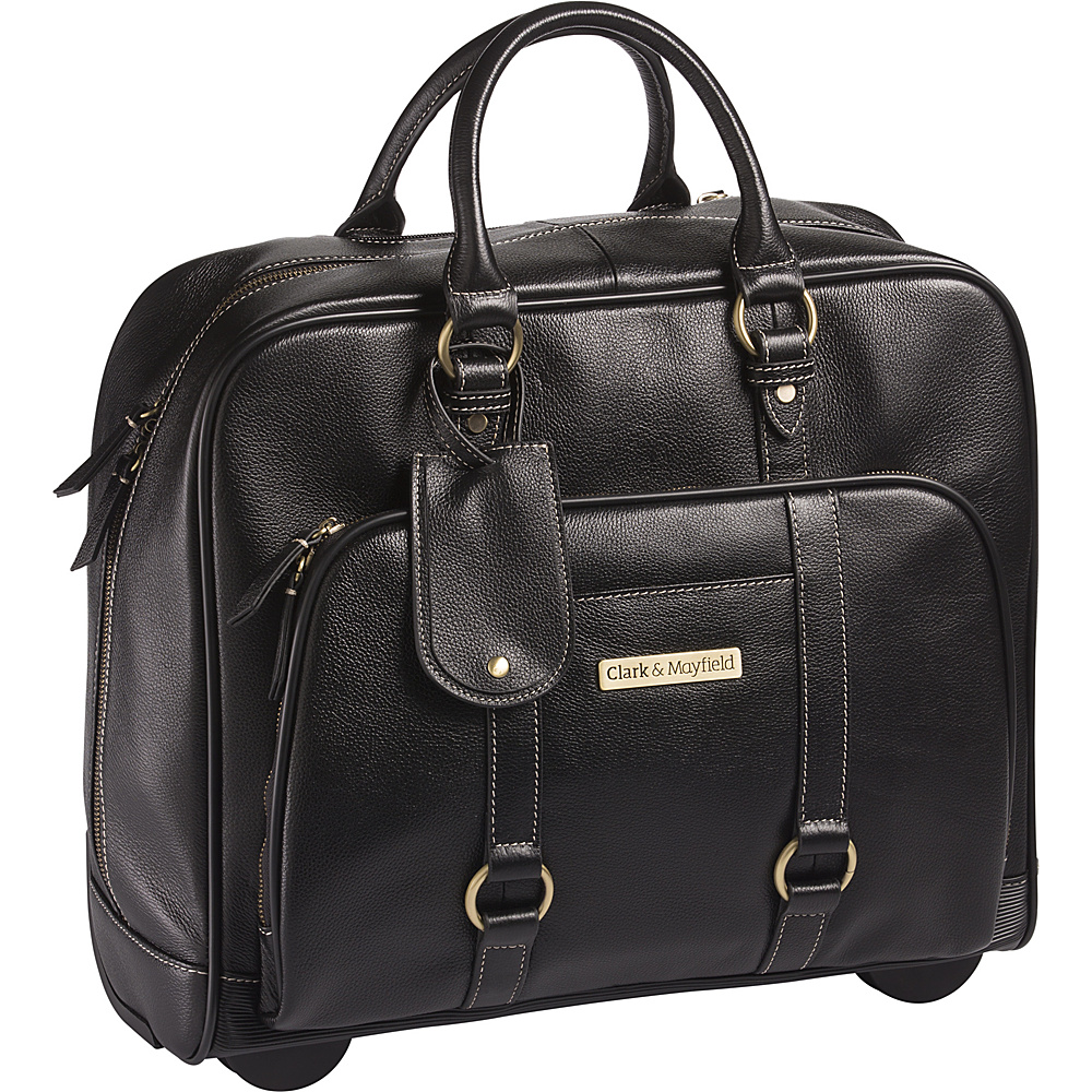 Clark Mayfield Hawthorne Leather Rolling 17.3 Laptop Bag Black Clark Mayfield Wheeled Business Cases