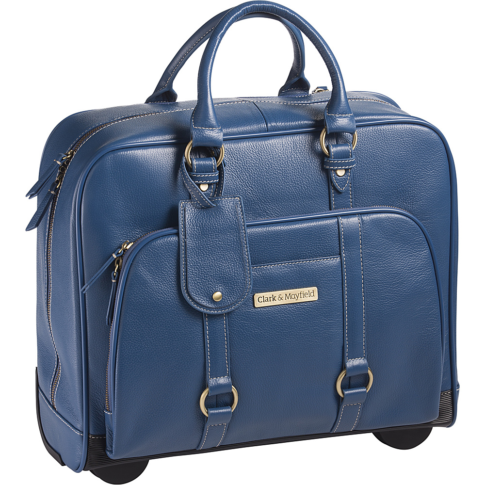 Clark Mayfield Hawthorne Leather Rolling 17.3 Laptop Bag Blue Clark Mayfield Wheeled Business Cases