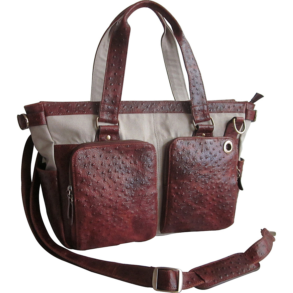 AmeriLeather Two Pocket Vika Shoulder Bag Brown Ostrich Print AmeriLeather Leather Handbags