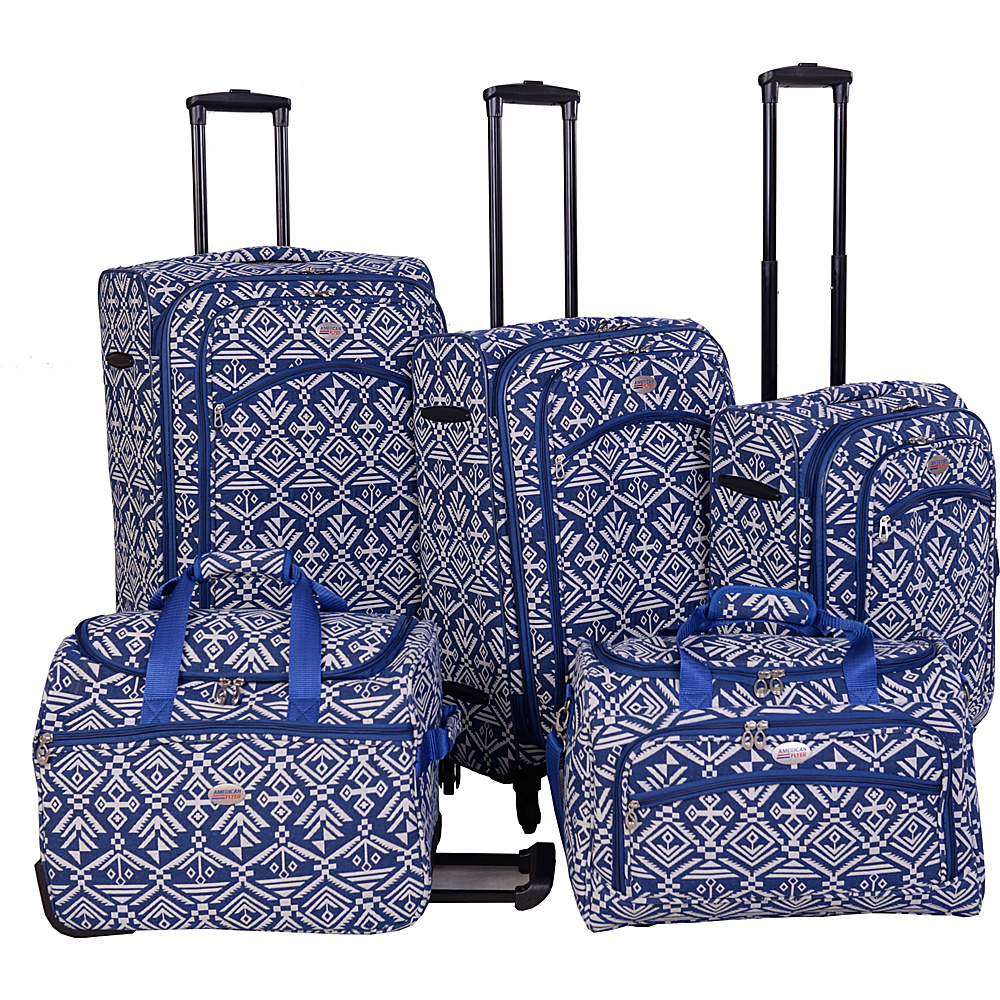 American Flyer Aztec Spinner Luggage Set 5pc Blue American Flyer Luggage Sets