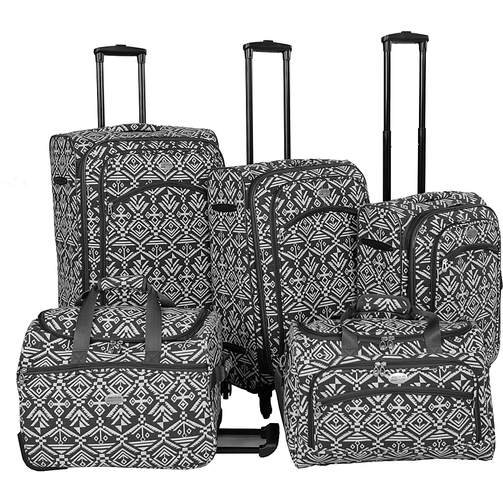 American Flyer Aztec Spinner Luggage Set 5pc Black White American Flyer Luggage Sets
