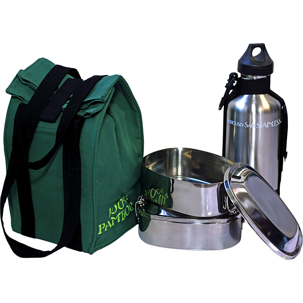 New Wave Stainless Container Set w Bamboo Lunch Bag Brushed Stainless Steel Green Lunch Bag New Wave Travel Coolers