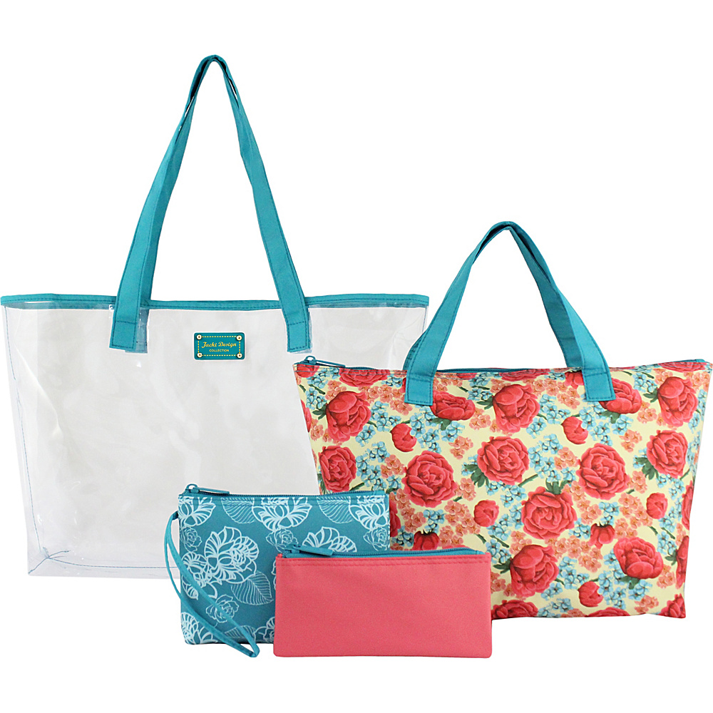Jacki Design Miss Cherie 4 Piece Tote Bag Set Blue Jacki Design Fabric Handbags
