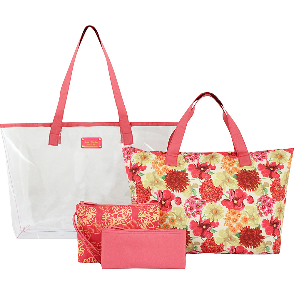 Jacki Design Miss Cherie 4 Piece Tote Bag Set Coral Jacki Design Fabric Handbags