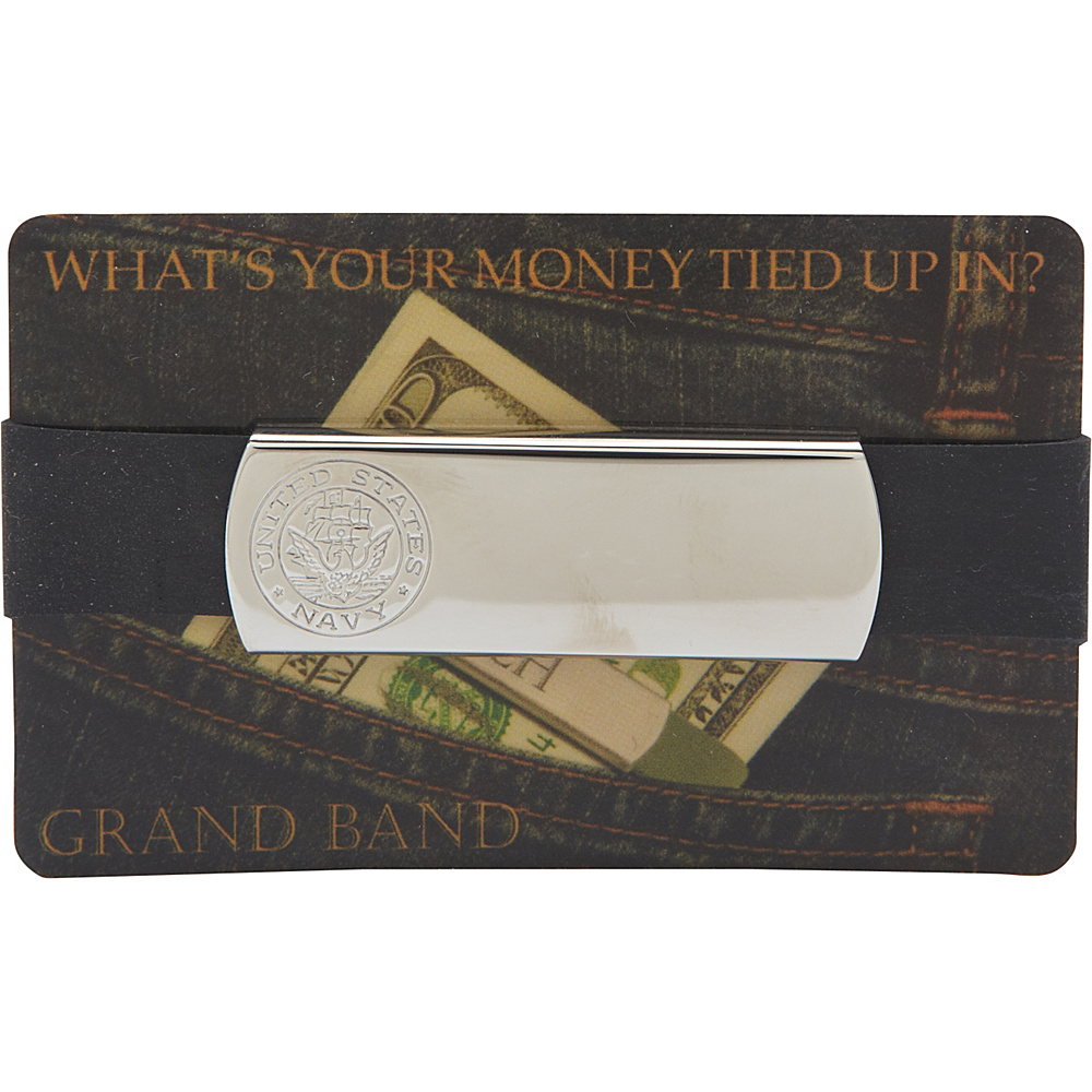 Budd Leather XL Stainless Steel Grand Band Silver Navy Logo Budd Leather Men s Wallets