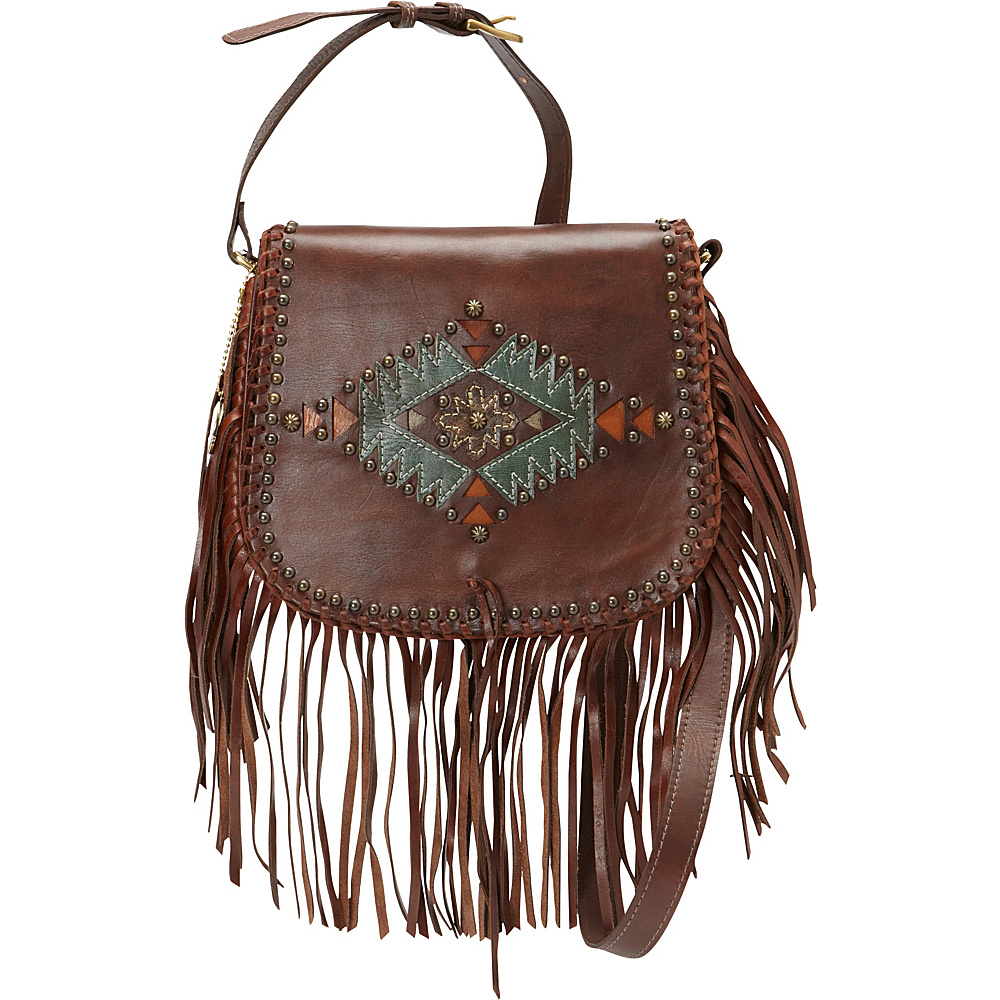 American West Pueblo Moon Fringe Flap Crossbody Chestnut Brown American West Leather Handbags