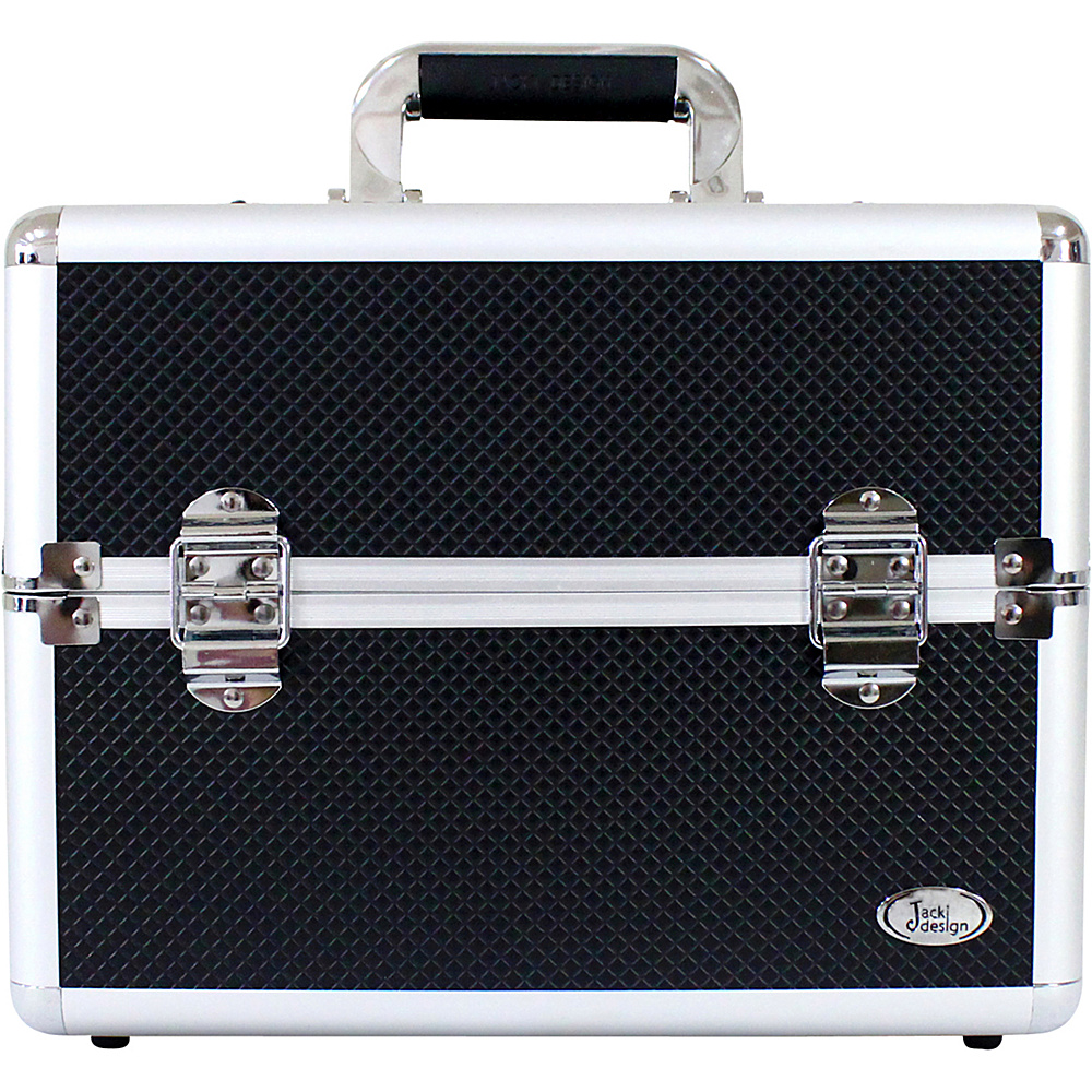 Jacki Design Carrying Aluminum Makeup Salon Train Case with Removable Trays Black Jacki Design Toiletry Kits