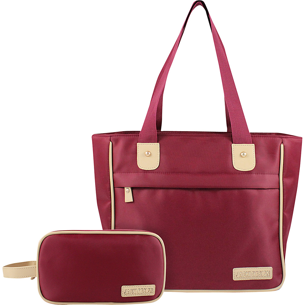 Jacki Design 2 Piece Tote and Toiletry Bag Set Red Jacki Design Fabric Handbags
