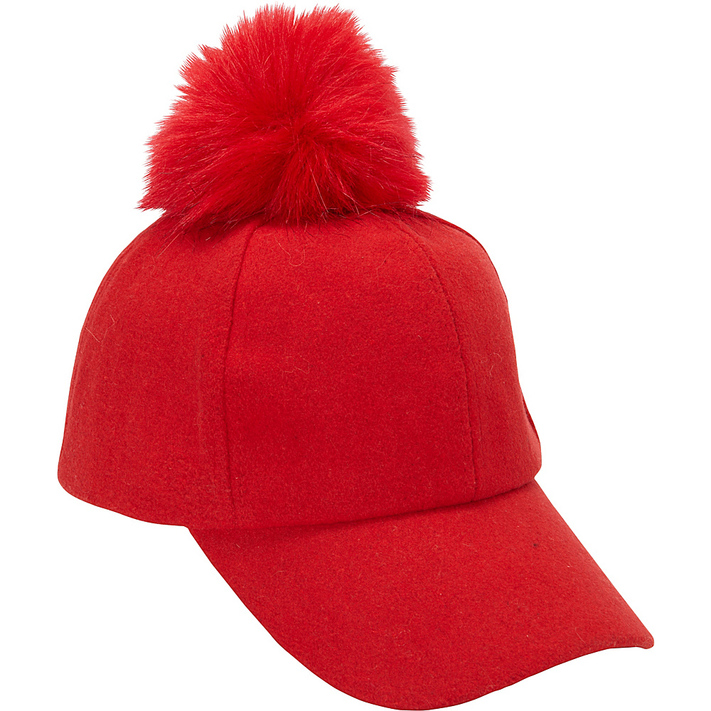 Magid PomPom Baseball Cap Red Magid Hats Gloves Scarves
