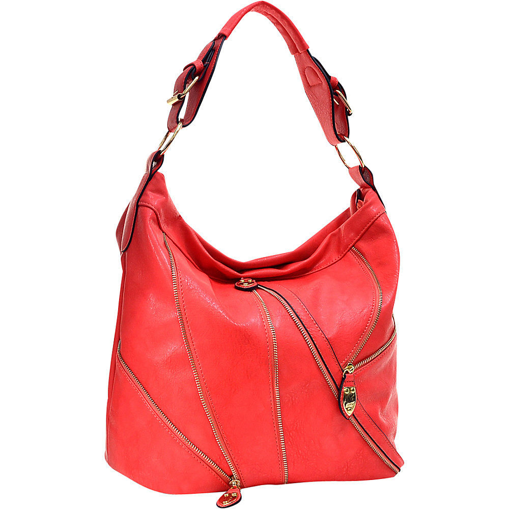 Dasein Zipper Front Hobo Red Dasein Manmade Handbags