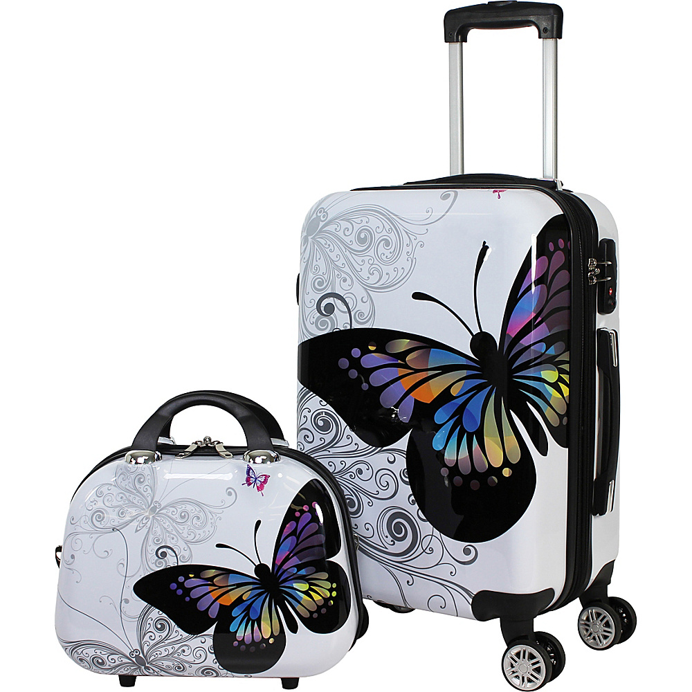 World Traveler Butterfly 2 piece Hardside Carry On Spinner Luggage Set Butterfly World Traveler Luggage Sets