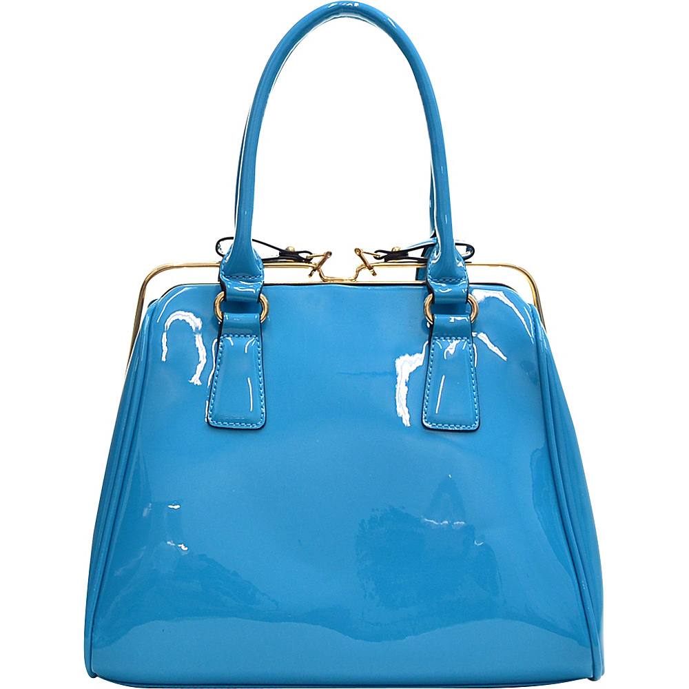 Dasein Patent Faux Leather Frame Satchel Blue Dasein Manmade Handbags