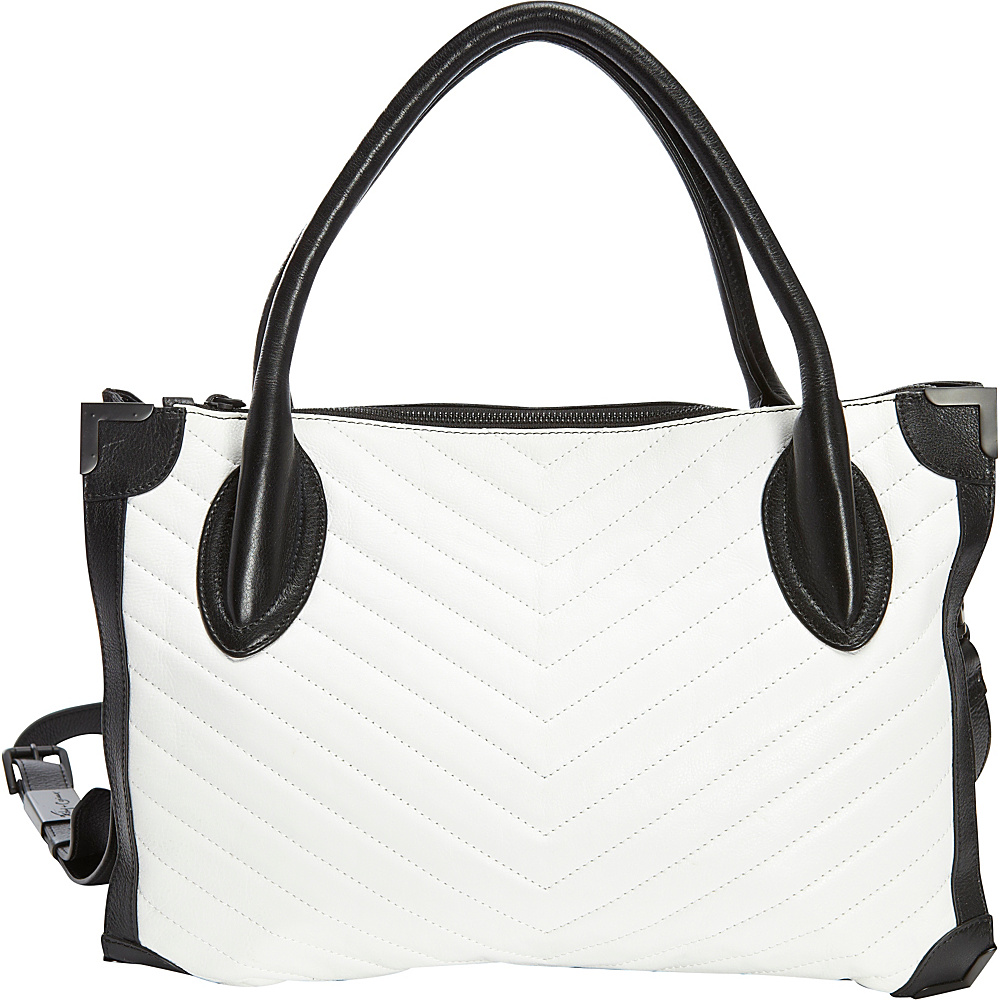 Foley Corinna Frankie Satchel Black White Quilted Foley Corinna Designer Handbags
