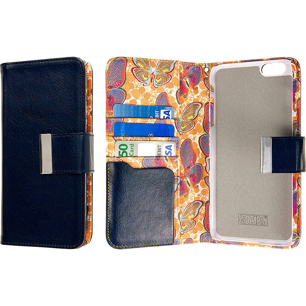 EMPIRE KLIX Klutch Designer Wallet Cases Apple iPhone 6 Plus iPhone 6S Plus Navy Blue Butterflies EMPIRE Electronic Cases