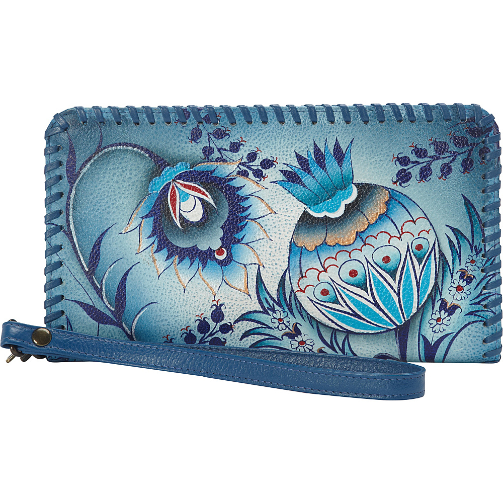 Anuschka Hand Painted Zip Around Wristlet with Removable Strap Bewitching Blues Anuschka Women s Wallets