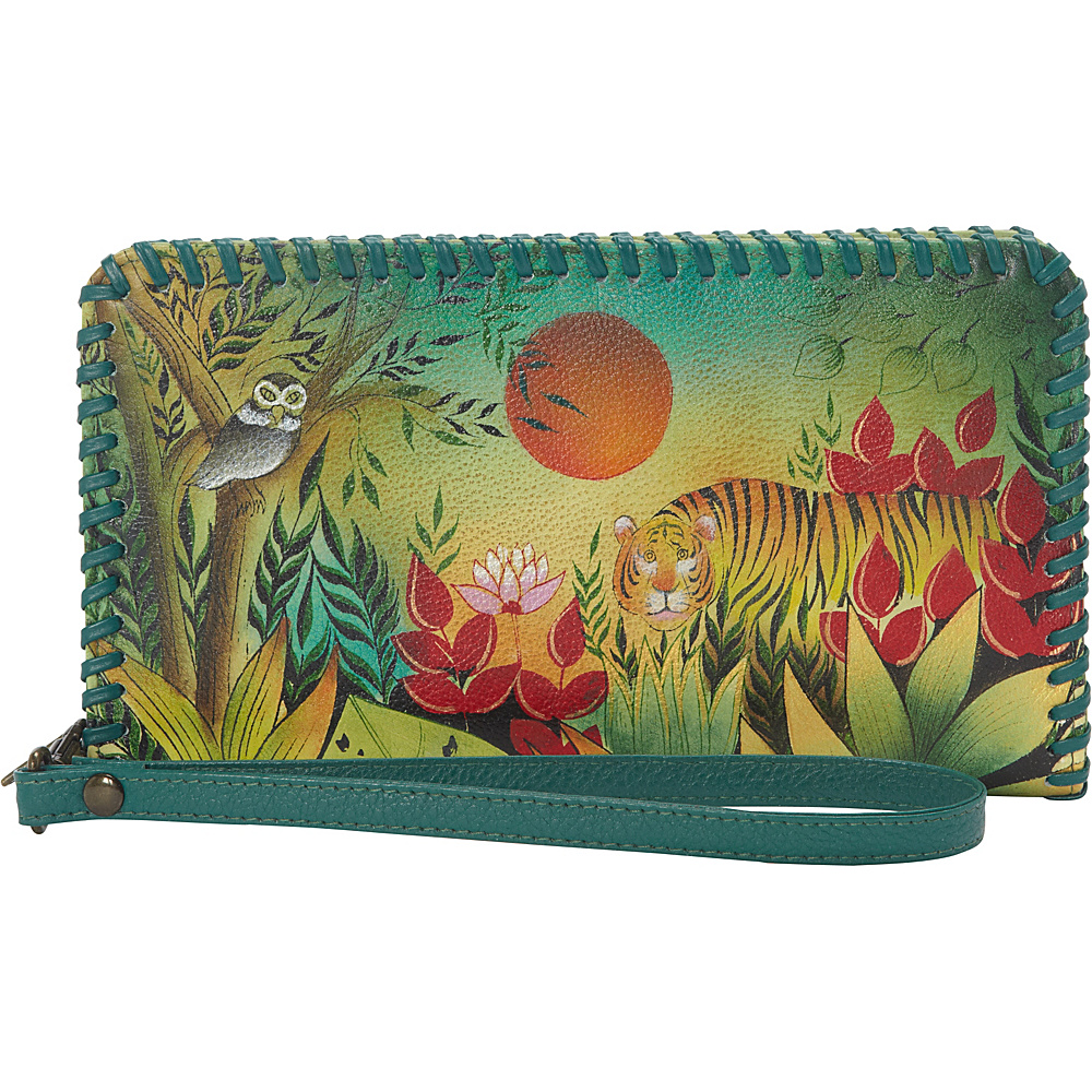 Anuschka Hand Painted Zip Around Wristlet with Removable Strap Rousseaus Jungle Anuschka Women s Wallets