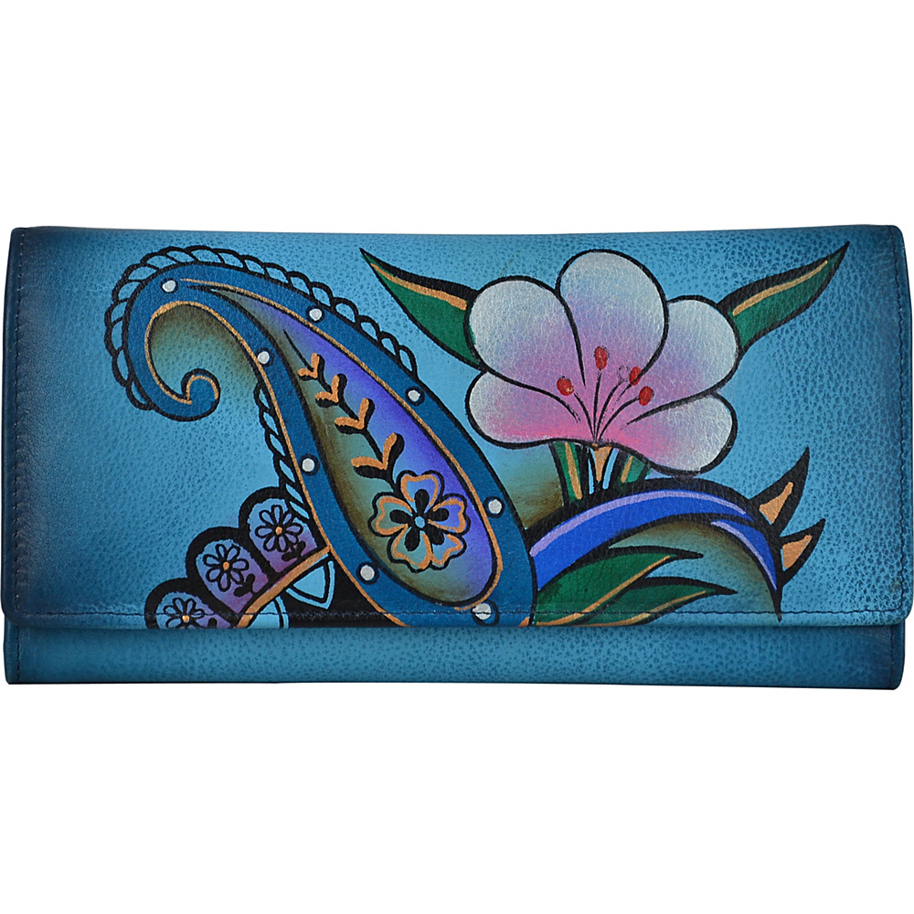 ANNA by Anuschka Hand Painted Multi Pocket Clutch Wallet Denim Paisley Floral ANNA by Anuschka Women s Wallets