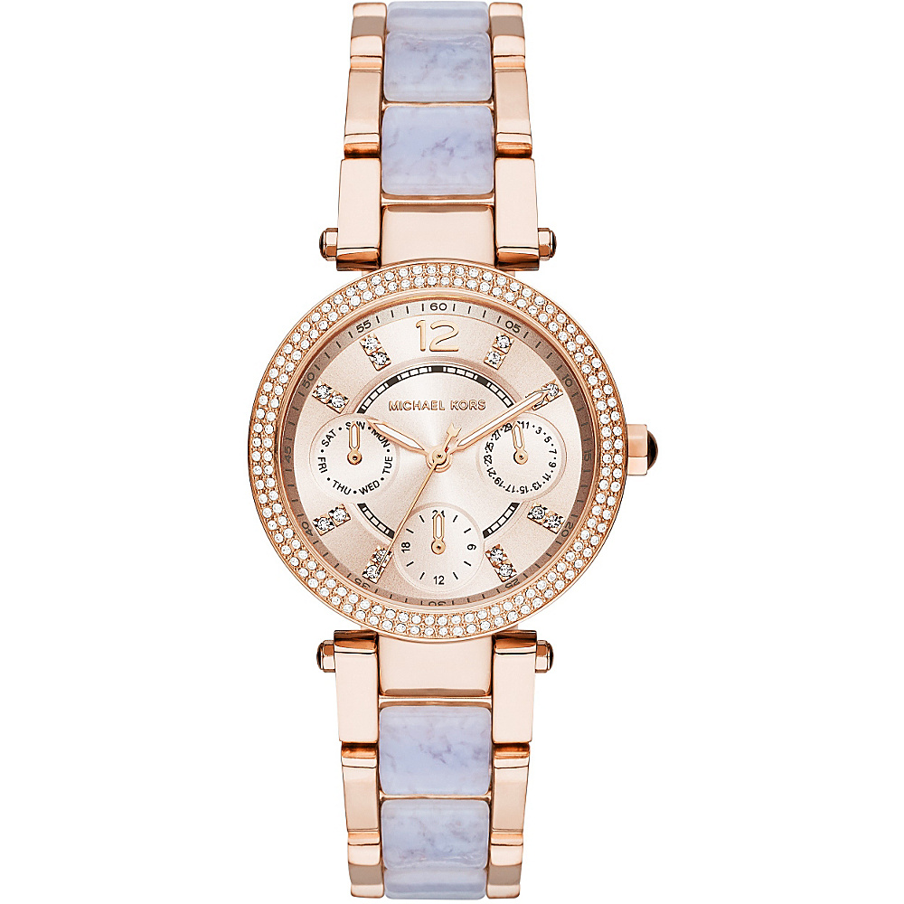 Michael Kors Watches Mini Parker Purple Acetate and Rose Gold Tone Chrono Watch Rose Gold Michael Kors Watches Watches
