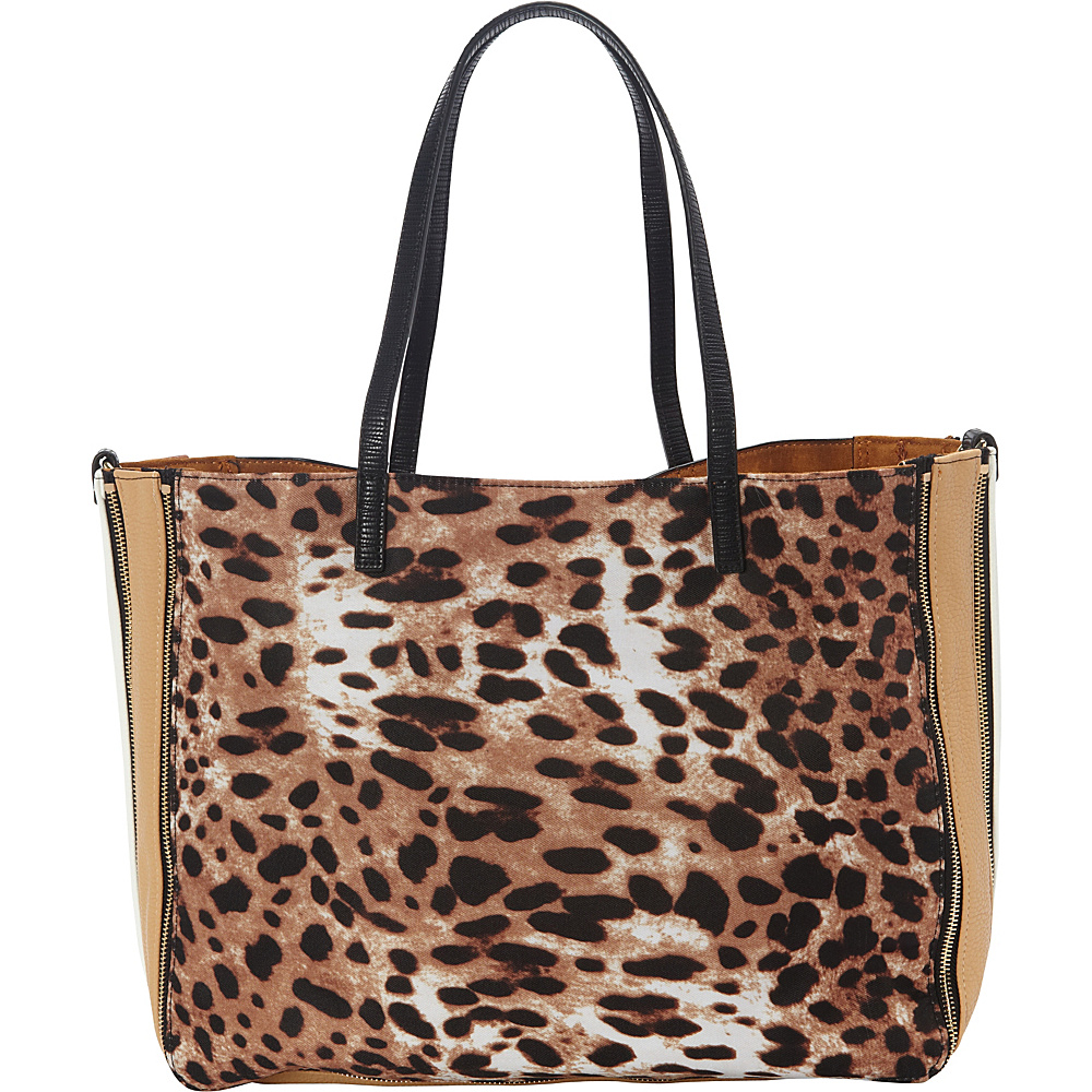 Sondra Roberts Mixed Media Leopard Tote Black Multi Sondra Roberts Manmade Handbags