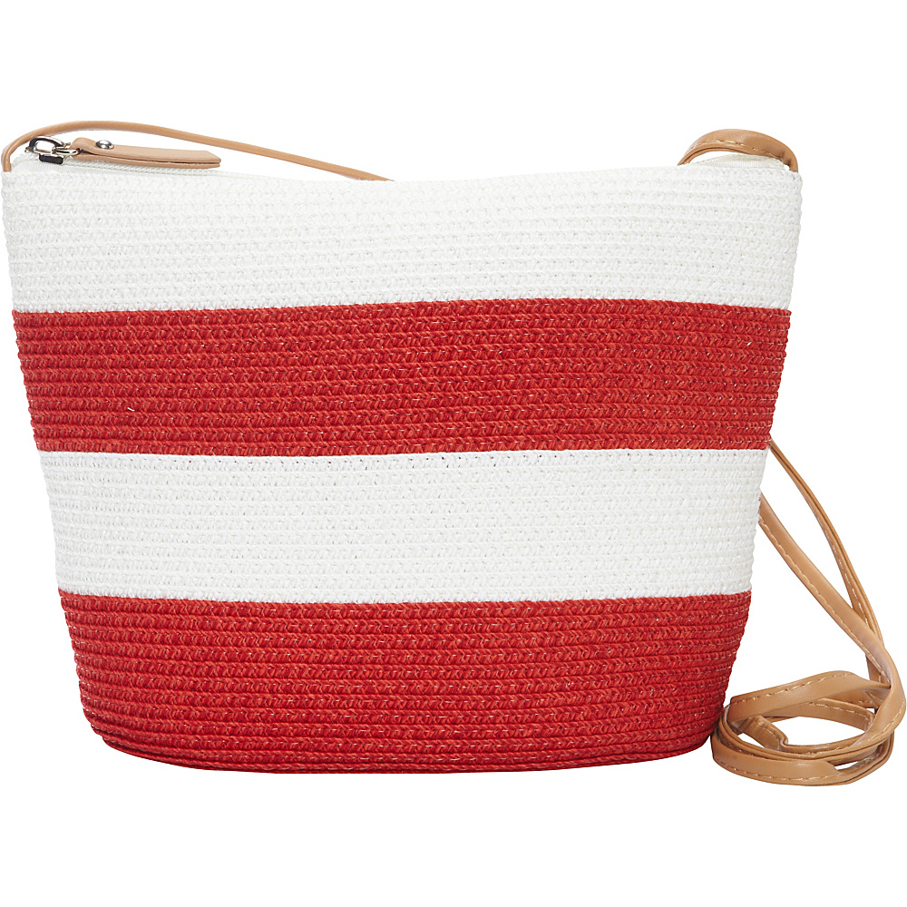 Magid Wide Stripe Paper Straw Crossbody Red Magid Straw Handbags