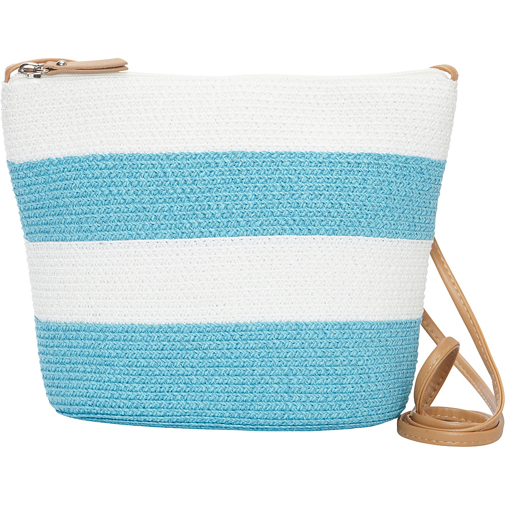 Magid Wide Stripe Paper Straw Crossbody Turquoise Magid Straw Handbags