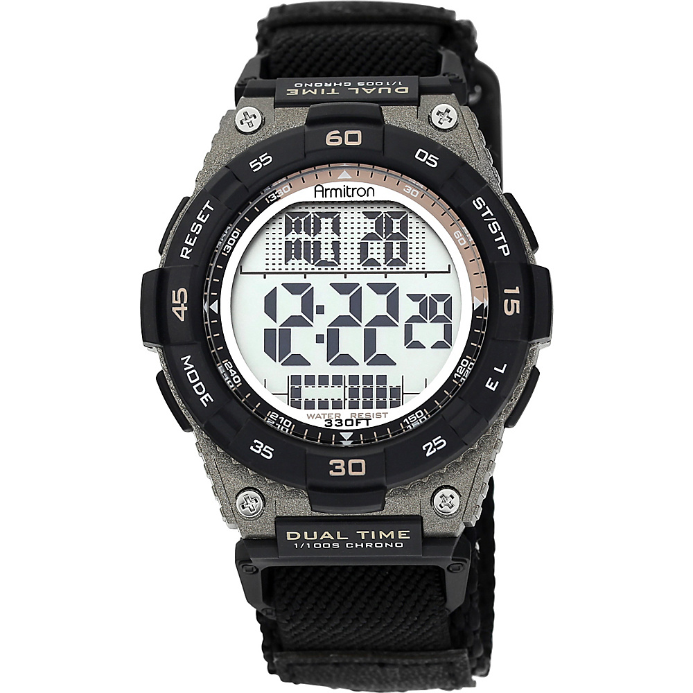 Armitron Sport Mens Brown Accented Digital Chronograph Black Nylon Strap Watch Black Armitron Watches