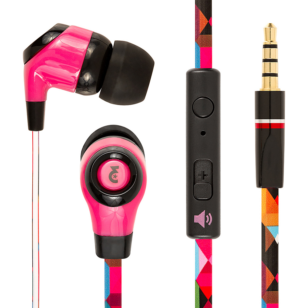 EMPIRE FLATZ 3.5mm Stereo Hands Free Headphones with Mic Pink Geometric EMPIRE Electronics