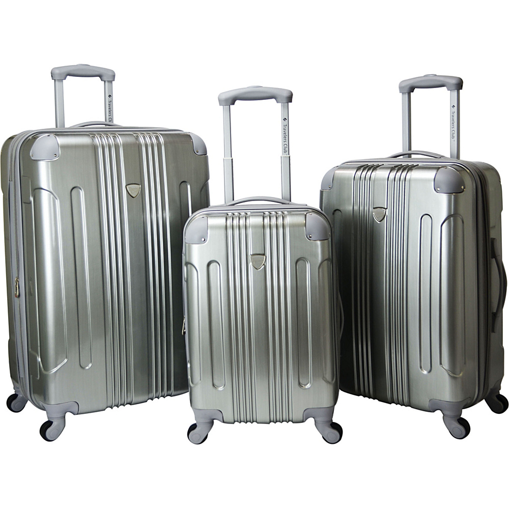 Travelers Club Luggage Polaris 3 Piece Metallic Hardside Expandable Spinner Luggage Collection Silver Travelers Club Luggage Luggage Sets