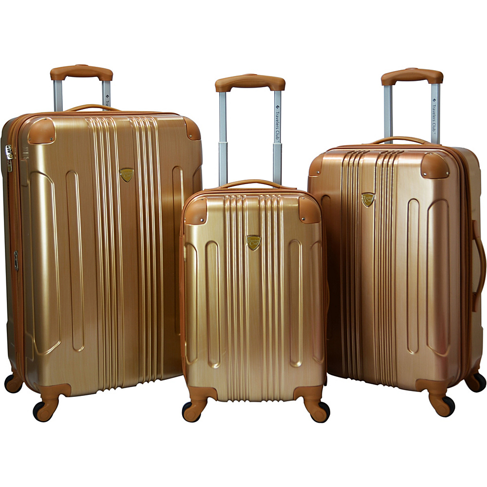 Travelers Club Luggage Polaris 3 Piece Metallic Hardside Expandable Spinner Luggage Collection Pale Gold Travelers Club Luggage Luggage Sets