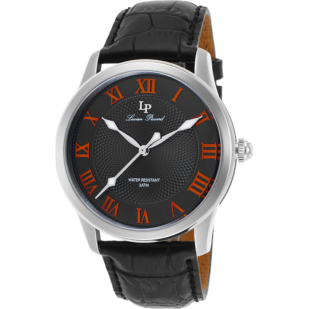 Lucien Piccard Watches Olympus Leather Band Watch Black Black amp; Red Silver Lucien Piccard Watches Watches