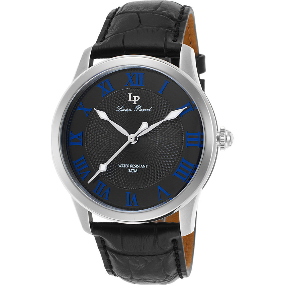 Lucien Piccard Watches Olympus Leather Band Watch Black Black amp; Blue Silver Lucien Piccard Watches Watches