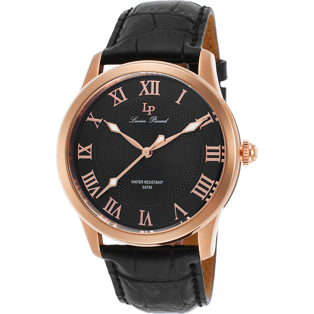 Lucien Piccard Watches Olympus Leather Band Watch Black Black Rose Gold Lucien Piccard Watches Watches
