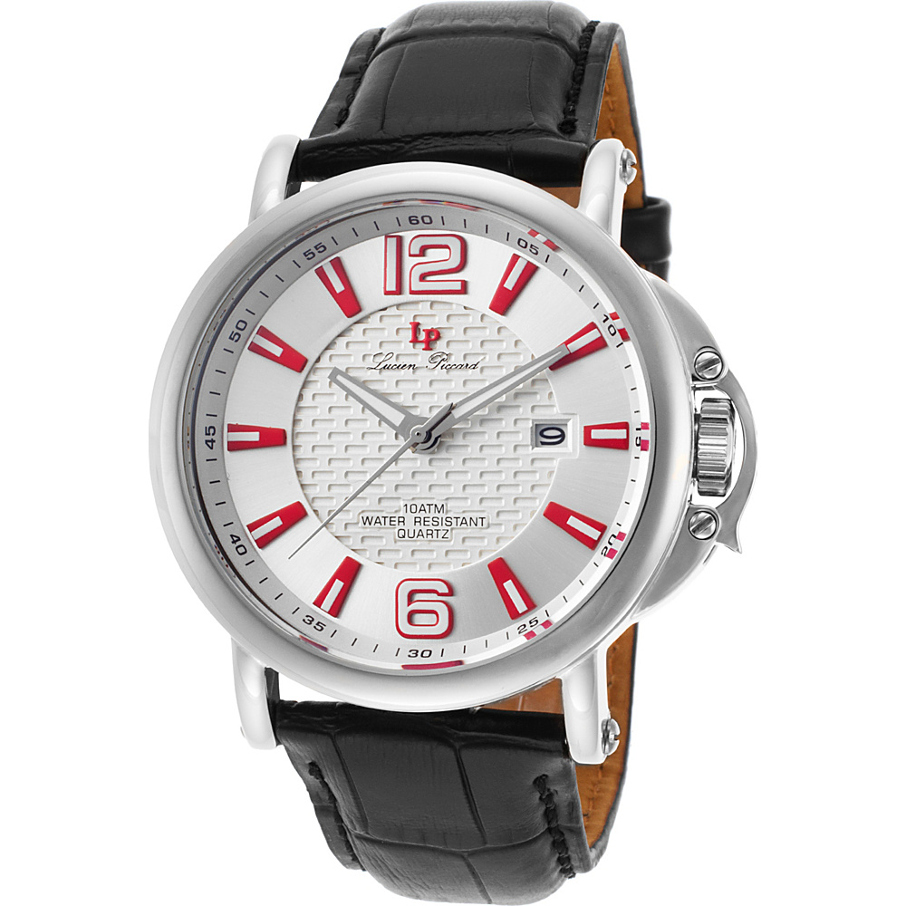 Lucien Piccard Watches Triomf Leather Band Watch Black Silver amp; Red Silver Lucien Piccard Watches Watches