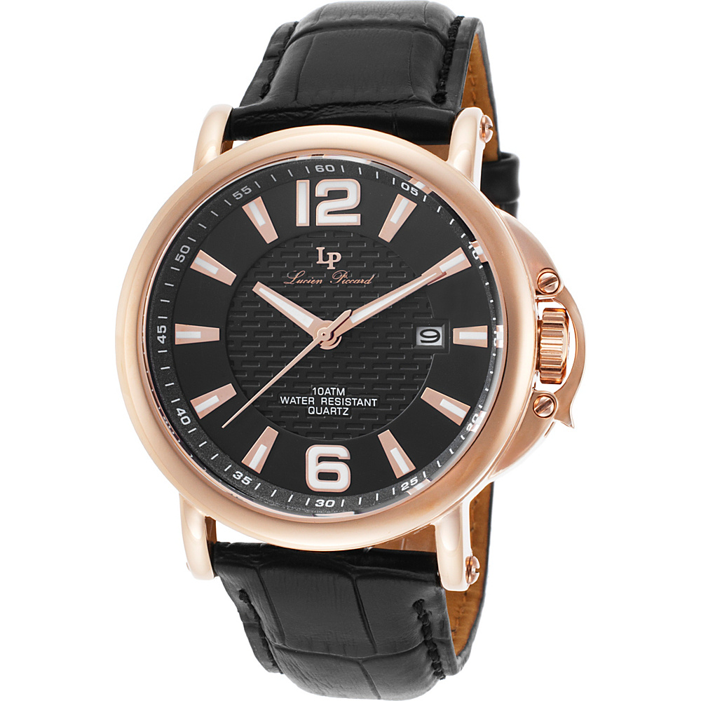 Lucien Piccard Watches Triomf Leather Band Watch Black Black Rose Gold Lucien Piccard Watches Watches