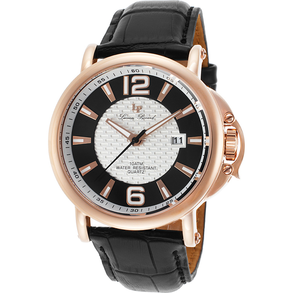 Lucien Piccard Watches Triomf Leather Band Watch Black Black amp; White Rose Gold Lucien Piccard Watches Watches