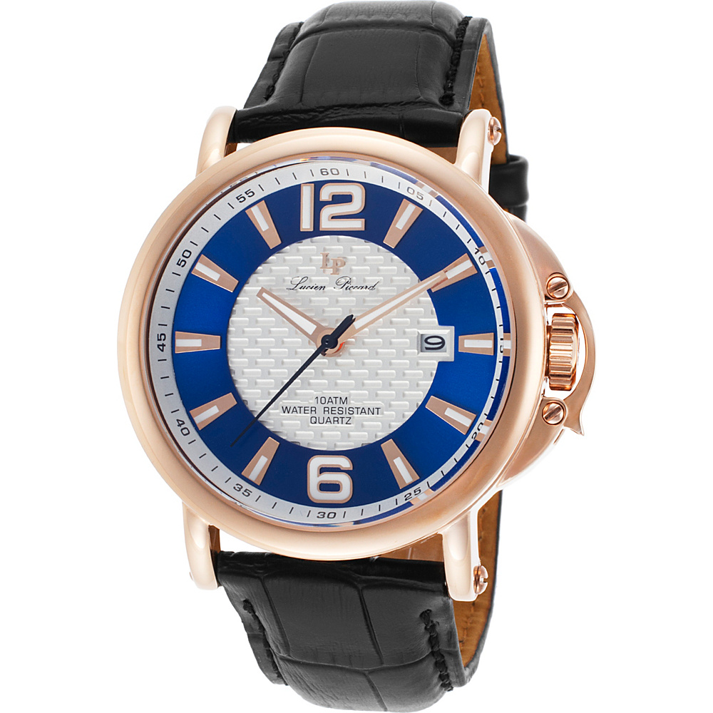 Lucien Piccard Watches Triomf Leather Band Watch Black Blue amp; White Rose Gold Lucien Piccard Watches Watches