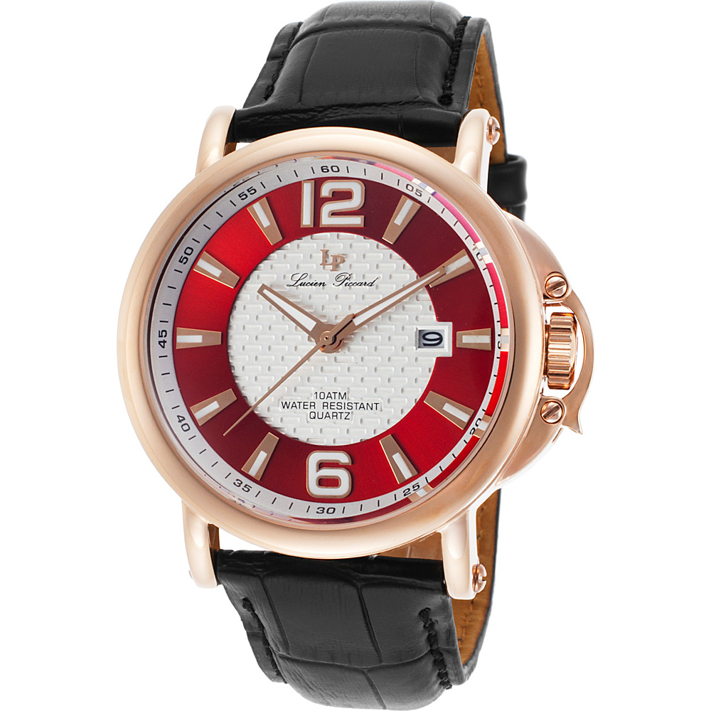 Lucien Piccard Watches Triomf Leather Band Watch Black Red amp; White Rose Gold Lucien Piccard Watches Watches