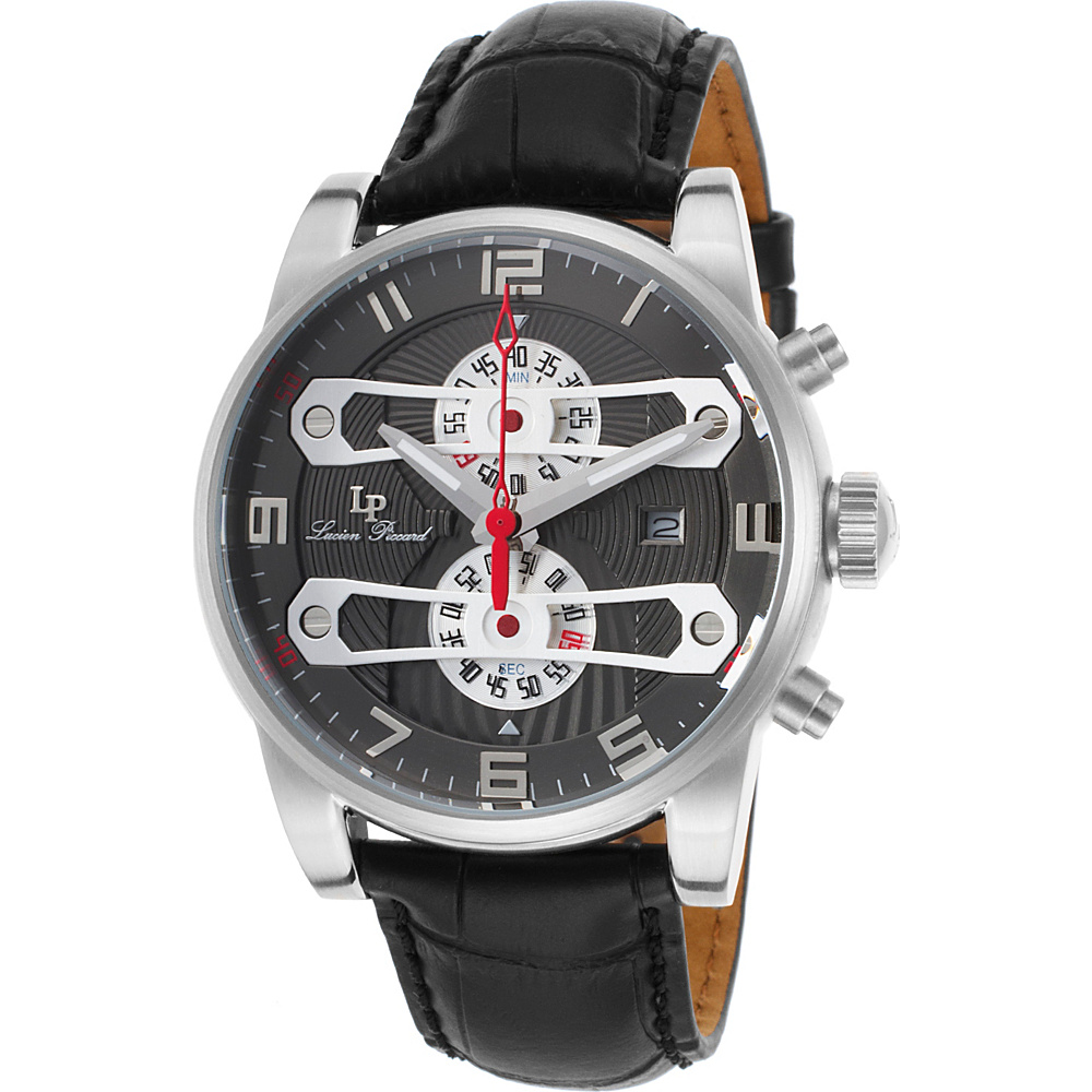Lucien Piccard Watches Bosphorus Chronograph Leather Band Watch Black Grey Silver Lucien Piccard Watches Watches