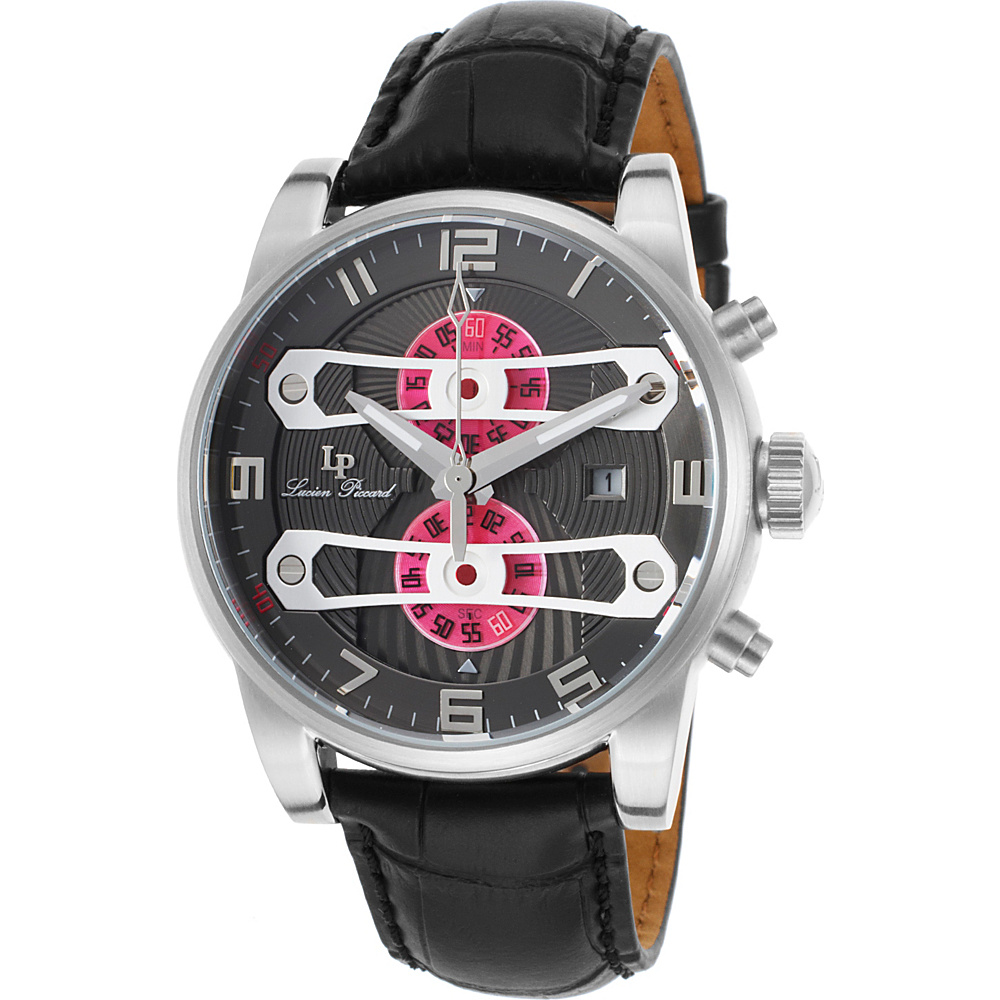 Lucien Piccard Watches Bosphorus Chronograph Leather Band Watch Black Grey amp; Pink Silver Lucien Piccard Watches Watches