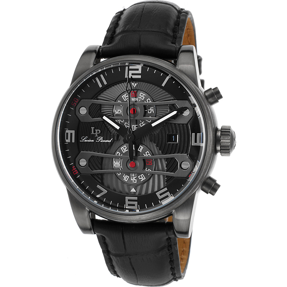 Lucien Piccard Watches Bosphorus Chronograph Leather Band Watch Black Black Gunmetal Lucien Piccard Watches Watches
