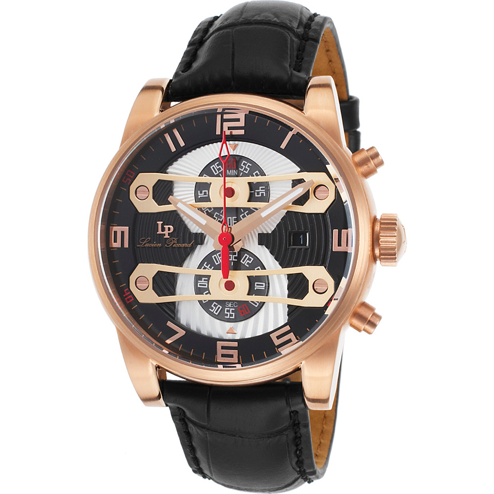 Lucien Piccard Watches Bosphorus Chronograph Leather Band Watch Black Black Rose Gold Lucien Piccard Watches Watches