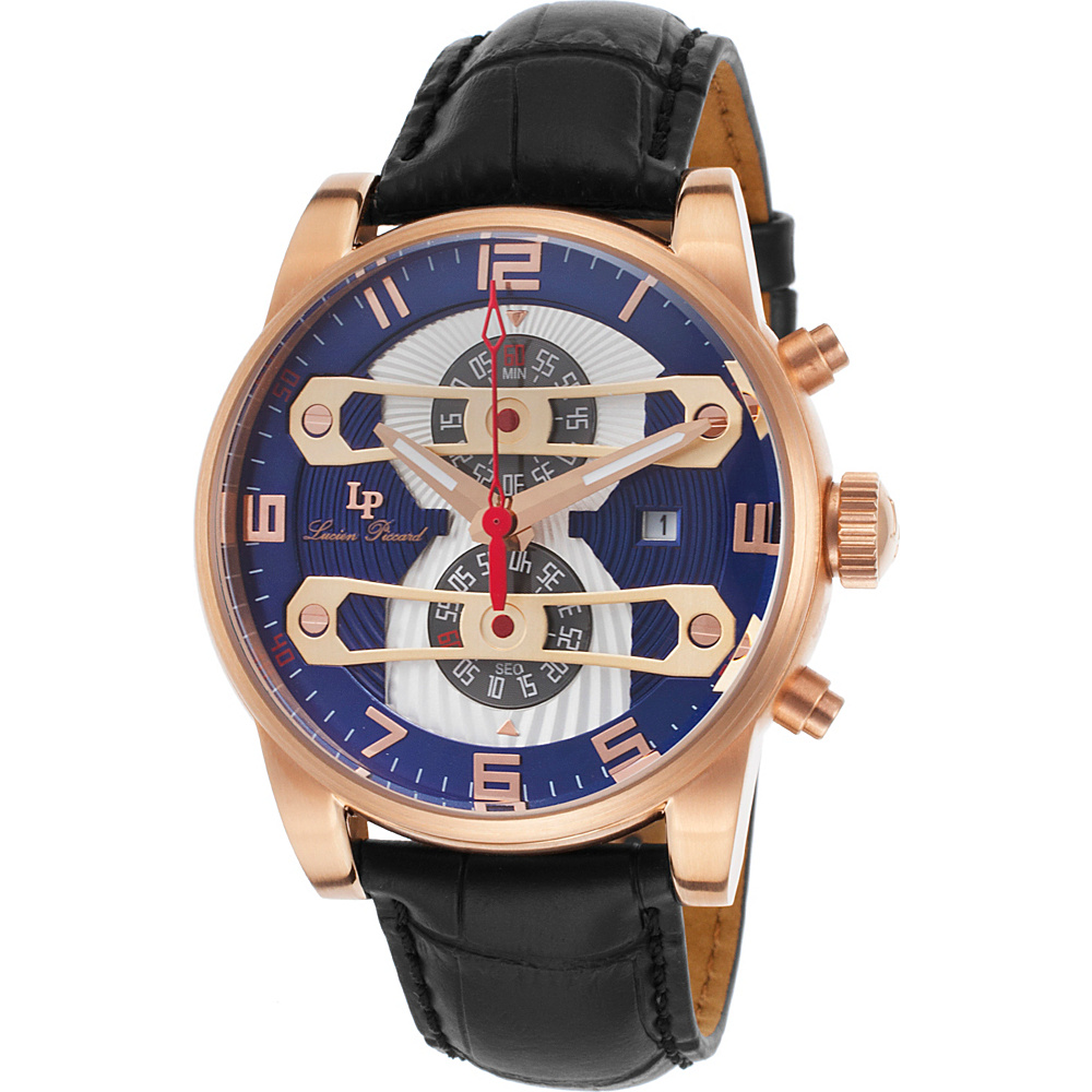 Lucien Piccard Watches Bosphorus Chronograph Leather Band Watch Black Blue Rose Gold Lucien Piccard Watches Watches