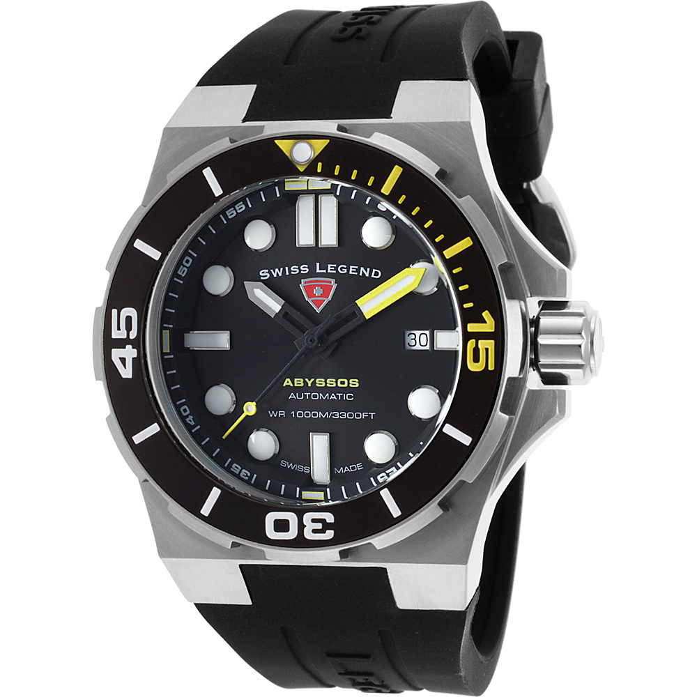Swiss Legend Watches Abyssos Automatic Silicone Watch Black Silver Black withYellow Swiss Legend Watches Watches